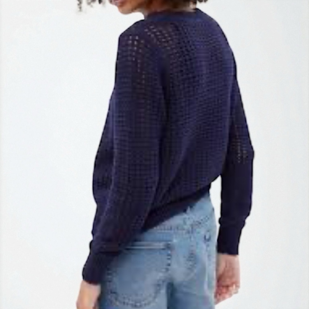 Gap Crochet Navy Blue Long Sleeve Crew Neck Loose Knit Sweater Size XL 16/18